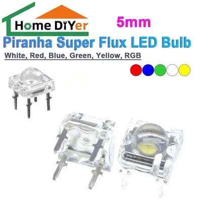 HOME DIYER 20 Stück Piranha 5 mm Super Flux LED-Lampen, Weiß, Rot, Blau, Grün, Gelb, RGB