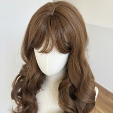 Medium brown Heat Resistant Hair Long Wavy Cosplay Wigs With Bangs