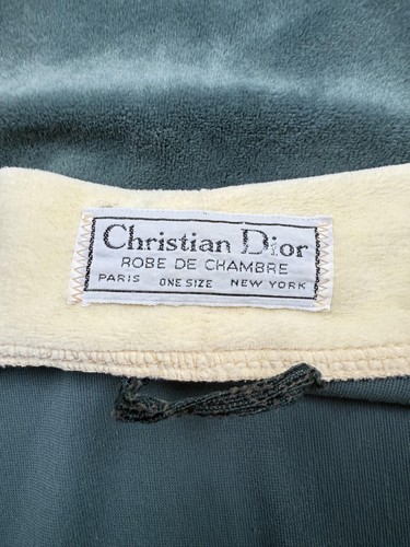 Vintage Christian Dior Morgenmantel Herren One Size Grün Robe de Chambre Gürtel Velour - Bild 2 von 24