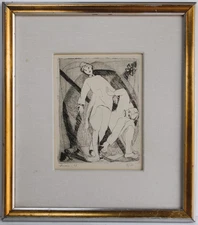 VINTAGE ETCHING DATED 1967 SIGNED NUMBERED 5/10 MODERNIST FIGURATIVE SUIT TAILOR