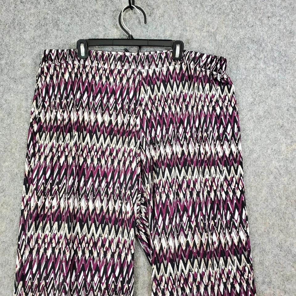 New Directions Pants Womens 3X Black Purple Chevron Print Wide Leg Pull On USA - Image 2 of 4