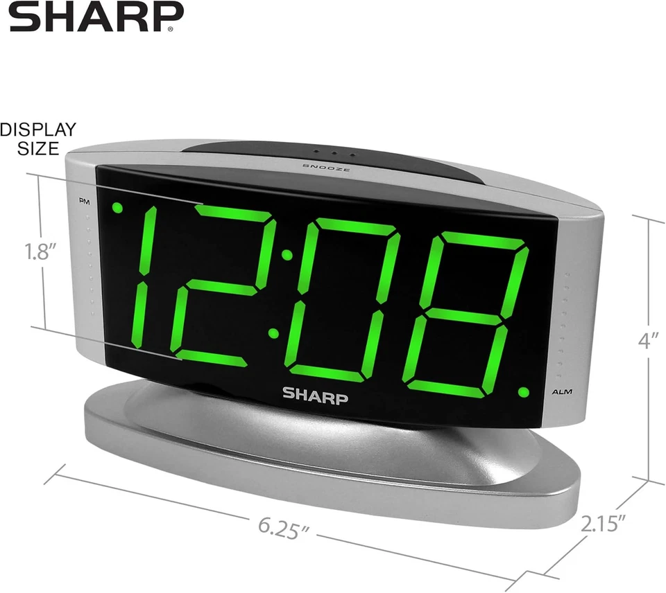 LED Digital Alarm Clock, Swivel Base, Outlet Powered, Big Green Digit Display, S - Image 4 of 4
