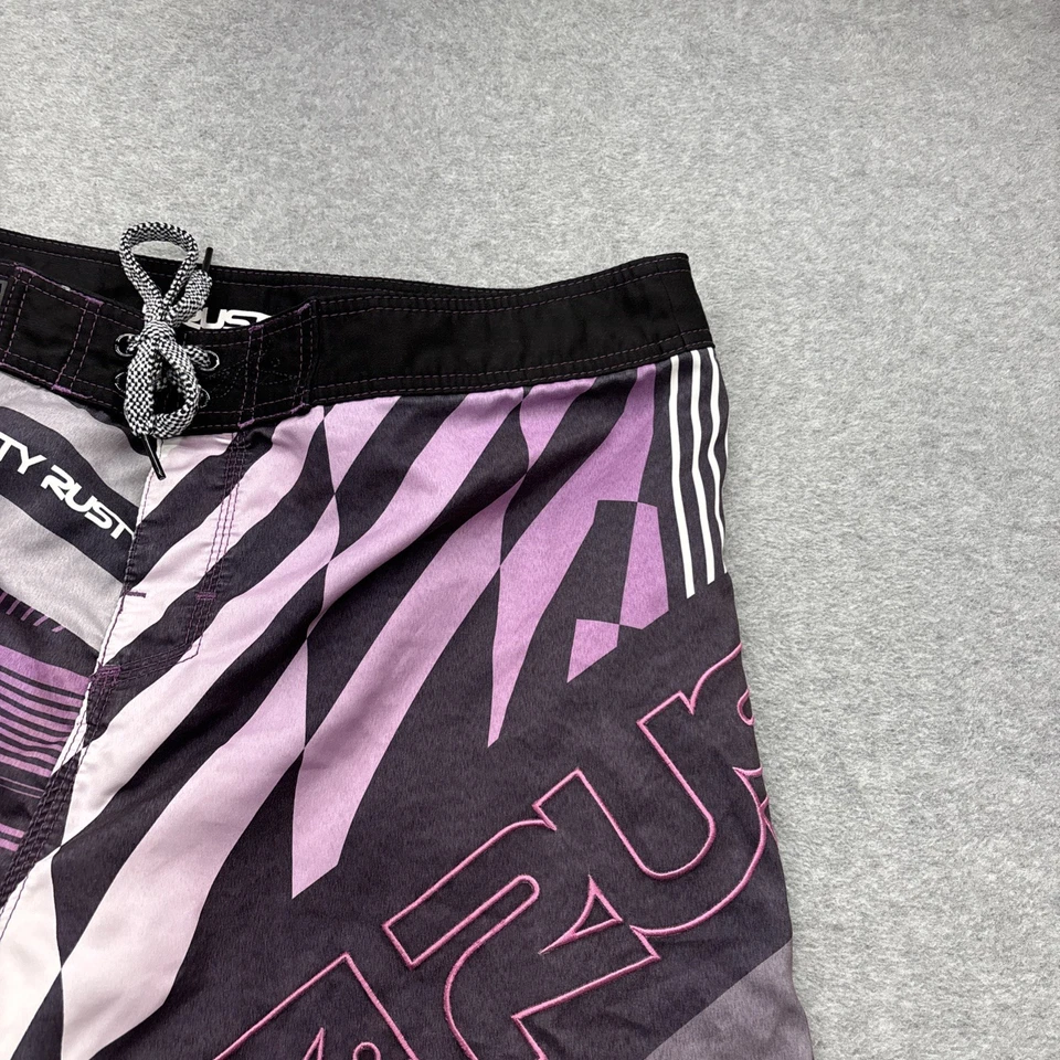 Rusty Board Shorts Mens 36x10 Flat Front Drawstring Waist Purple Zip Pocket Logo - Image 3 of 4