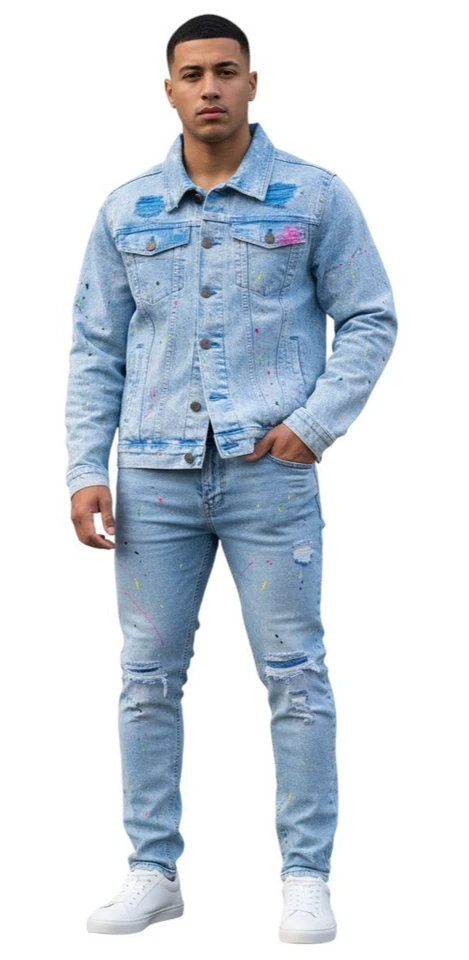 CHAQUETA VAQUERA Y PANTALÓN VAQUERO SUAVE PINTADO RETRO HOMBRE TRAJE 32 HASTA 44 Foto 2 de 4