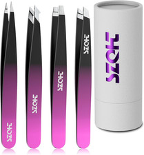 Professional Tweezers Set for Eyebrows   4PC Precision Stainless Steel Tweezers