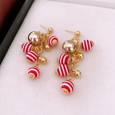 Fashion Gilding Silver Needle Resin Bead Cluster Tassel Pendant Dangle Earrings