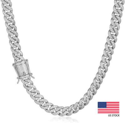 #ad #ad 8mm Iced CZ Out Miami Cuban Link Chain For Men Hiphop White Gold Plated Bracelet $55.19