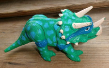 Vintage Collectible Rubber 7.5" Green Blue Triceratops Dinosaur Figurine SO24