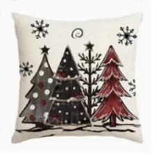 Black & Red Christmas Trees Throw Pillow Cover 18x18 Winter Holiday Decor