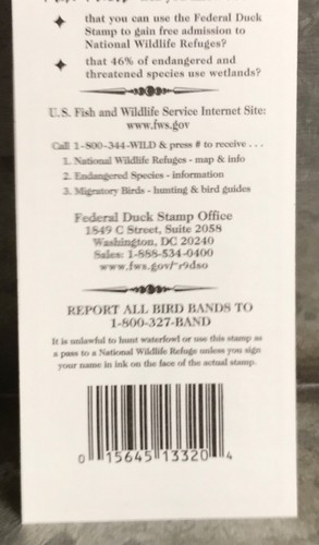 Mint #RW65A 1998 - 1999 US Federal Duck Stamp Purchased from Post Office - Picture 7 of 7