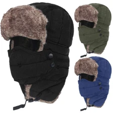 Men Winter Ear Flap Hat Face Mask Fur Aviator Cold Weather Warm Snow Skiing Cap