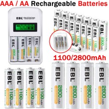 Lot AAA AA Rechargeable Batteries 1.2V 1100 2800mAh Ni-MH / 4 Slot Smart Charger