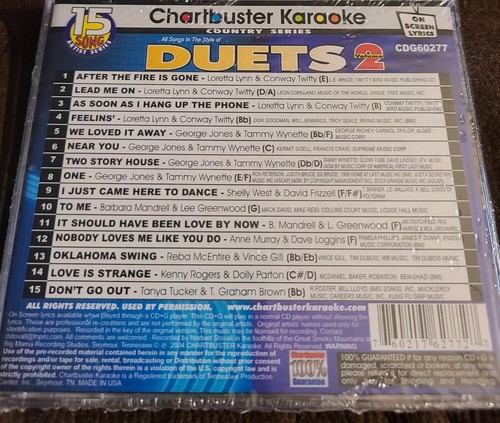 Chartbuster Karaoke Country Duets Vol 2 CB60277 CDG Twitty Wynette Gill Parton - Foto 2 di 2