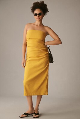 Anthropologie Plus 1X The Soleil Slim Strapless Ruched Dress Mango Mojito NWT*