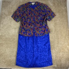 Adrianna Papell Silk Jacket Skirt Set 16 colorful pattern Elegant Old Money vtg
