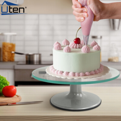 12'' Glass Cake Turntable Rotating Cake Icing Decor Display Stand Kitchen  Tool UK