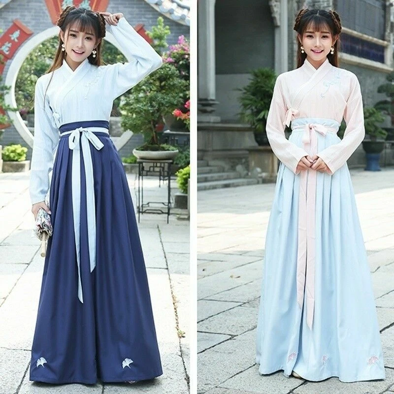 Girl Super Xianqi Chinese Traditional Hanfu Wrapped Shirt Dress Clothing Set