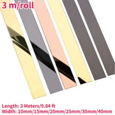 Stainless Steel Mirror Flat Wall Moulding Trim Line Sticker Self-adhesive~