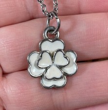 Flower enamel necklace cream enamel 18 silver tone chain