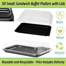 Small Sandwich Platters Catering Cake Buffet Party Platter 50 x Trays with Lids