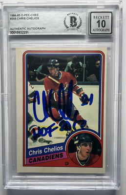 Chris Chelios 1984-85 O-Pee-Chee #259 Signed Rookie Card HOF Beckett Auto 10