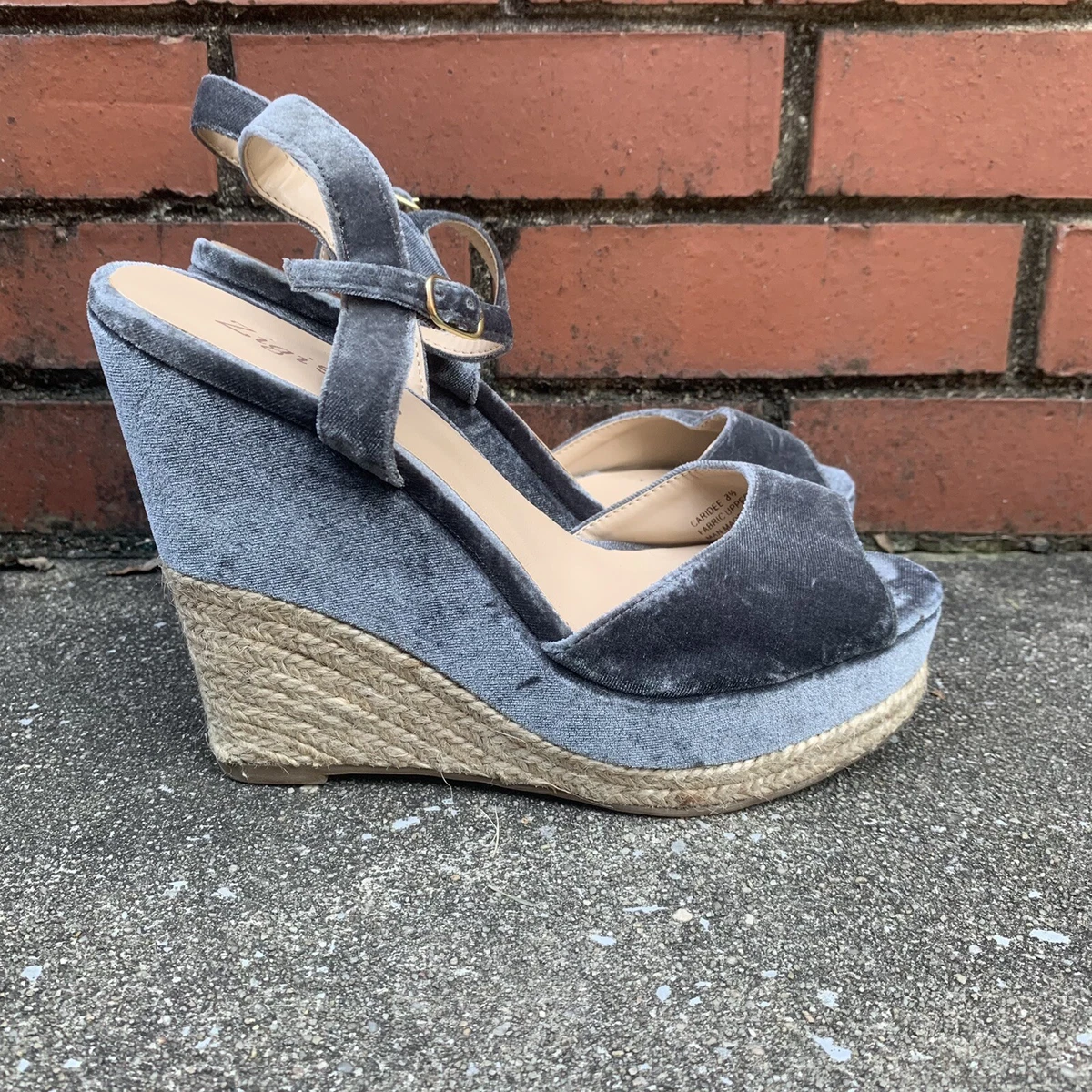 Blue deals velvet wedges