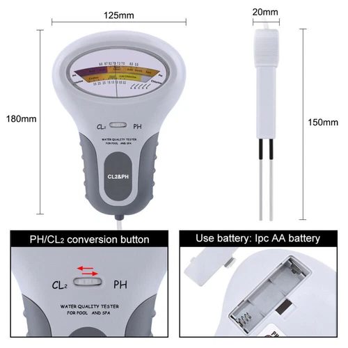 Elektronischer Wassertester für Chlor und pH-Wert Pool Messgerät Wasserqualität - Bild 2 von 12