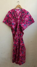 Indian Pink Butterfly Bird Cotton Kaftan Dress Night Maxi Dress Kaftan Gown US