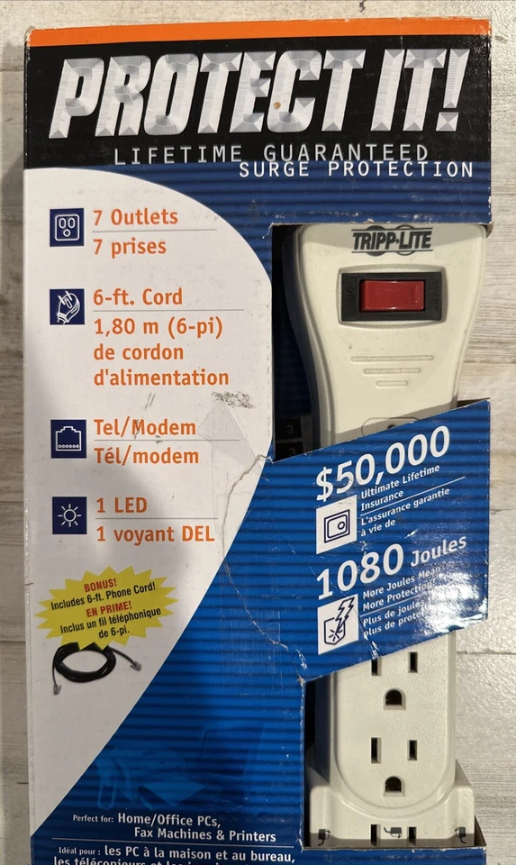 Tripp Lite SUPER6TEL Surge Protector 6 Ft Cord - 7 Outlets 1080 Joules - NEW!! - Image 2 of 4