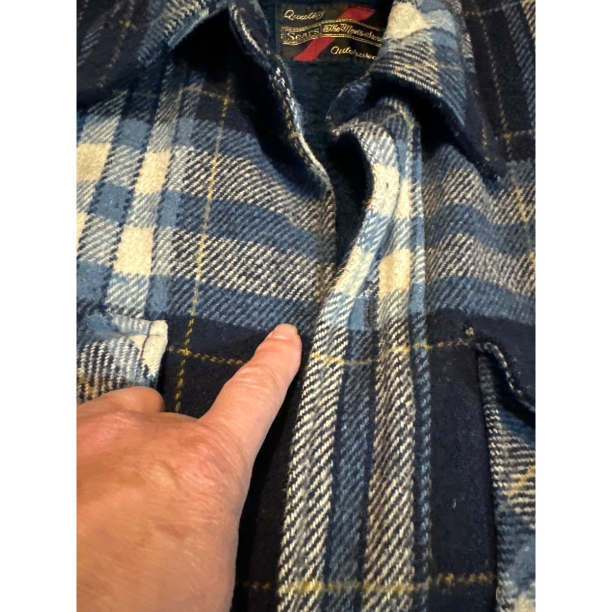 Vintage Sears The Mens Store Blue Plaid Wool Blend Jacket Size 40