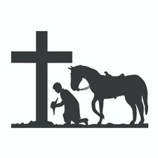 Preying Cowboy with Cross Bumper Sticker - Decal
