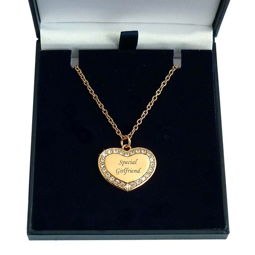 Rose Gold Necklace with Any Engraving on Heart Pendant with Crystals & Gift Box - Picture 20 of 25