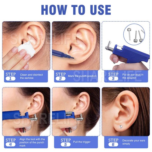 Pro Steel Ear Nose Navel Body Piercing Gun Kit Tool Set with Pack Of 98 Studs AU - Picture 7 of 10