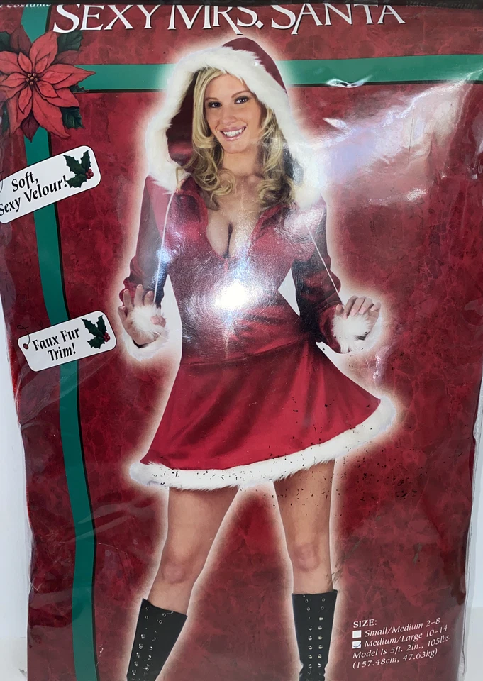 Sexy señora SANTA SUAVE SEXY TERCIOPELO IMITACIÓN PIEL RIBETE TALLA MEDIANA TALLA 10-14 NUEVO EN PAQUETE Foto 2 de 3