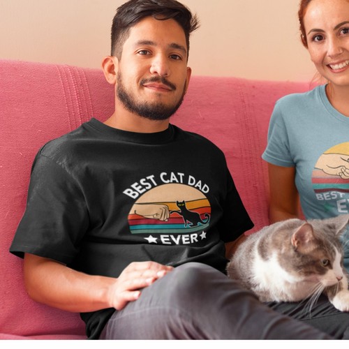 Best Cat Dad Ever Retro Sunset Cat 