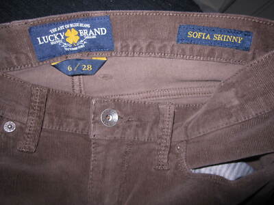 Lucky Brand Sofia Skinny brown corduroy jeans pants, ladies' size