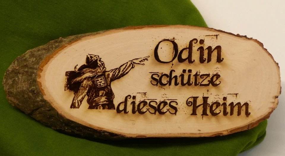 Baumscheibe Odin schütze dieses Heim 21 - 80 cm Schild Holz Gravur Rindenscheibe - Bild 2 von 4