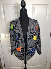 Cherry Stix Ltd. Vintage Cardigan Women s Large 80s 90s Geometric Colorful