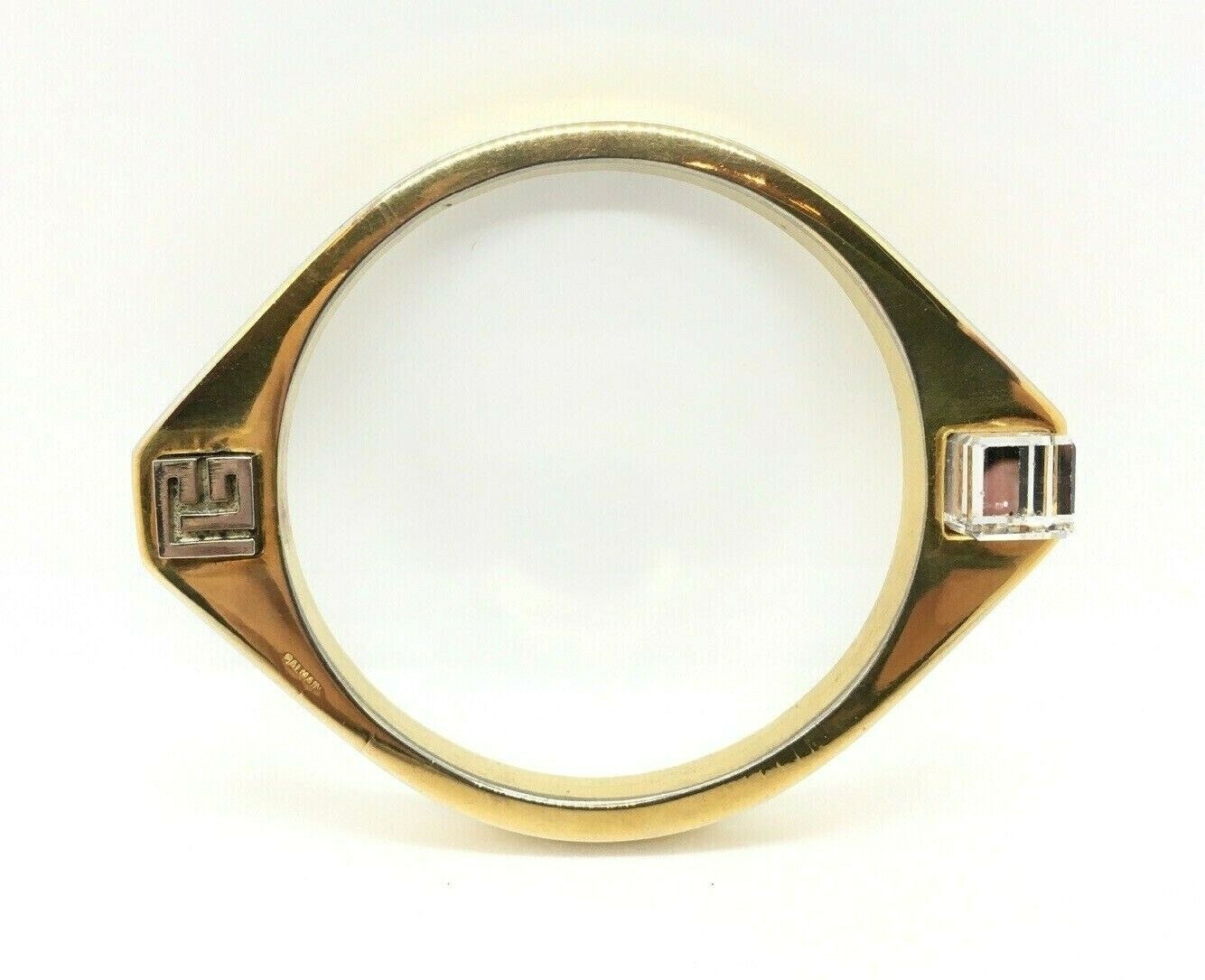 Rare Vintage Pierre Balmain Modernist Logo Lucite Jeweled Bangle Bracelet France image 8