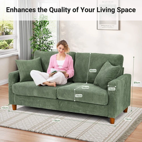 2 / 3 Seater Teddy Velvet Sofa with 2 Pillows Couch Love populaire Seat Settee Green Gray