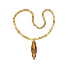Hawaiian Jewelry Tan Coconut Bead Necklace with Wooden Surfboard from Hawaii