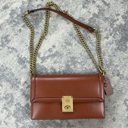 Coach Hutton Box Leather Shoulder Bag Purse Chain Strap New Defect CS898 - Picture 3 of 16