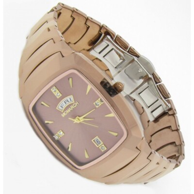 MONARCH Luxus Armbanduhr Tungsten Wolfram Karbid Datum Tag Roségold 3ATM B-Ware