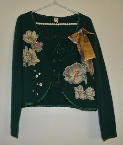 ¡Raro! S Anthropologie "Cardigan Cosecha Otoño" Suéter Floral Apliques Lazo - Imagen 4 de 9