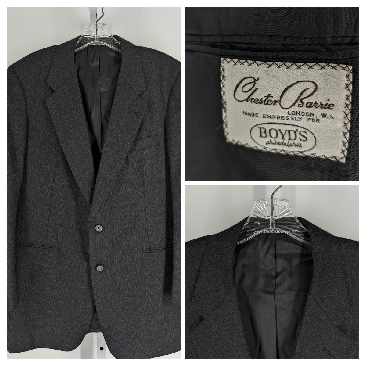 Chester Barrie UK Charcoal Gray Blue Stripe Jacket Blazer 42 