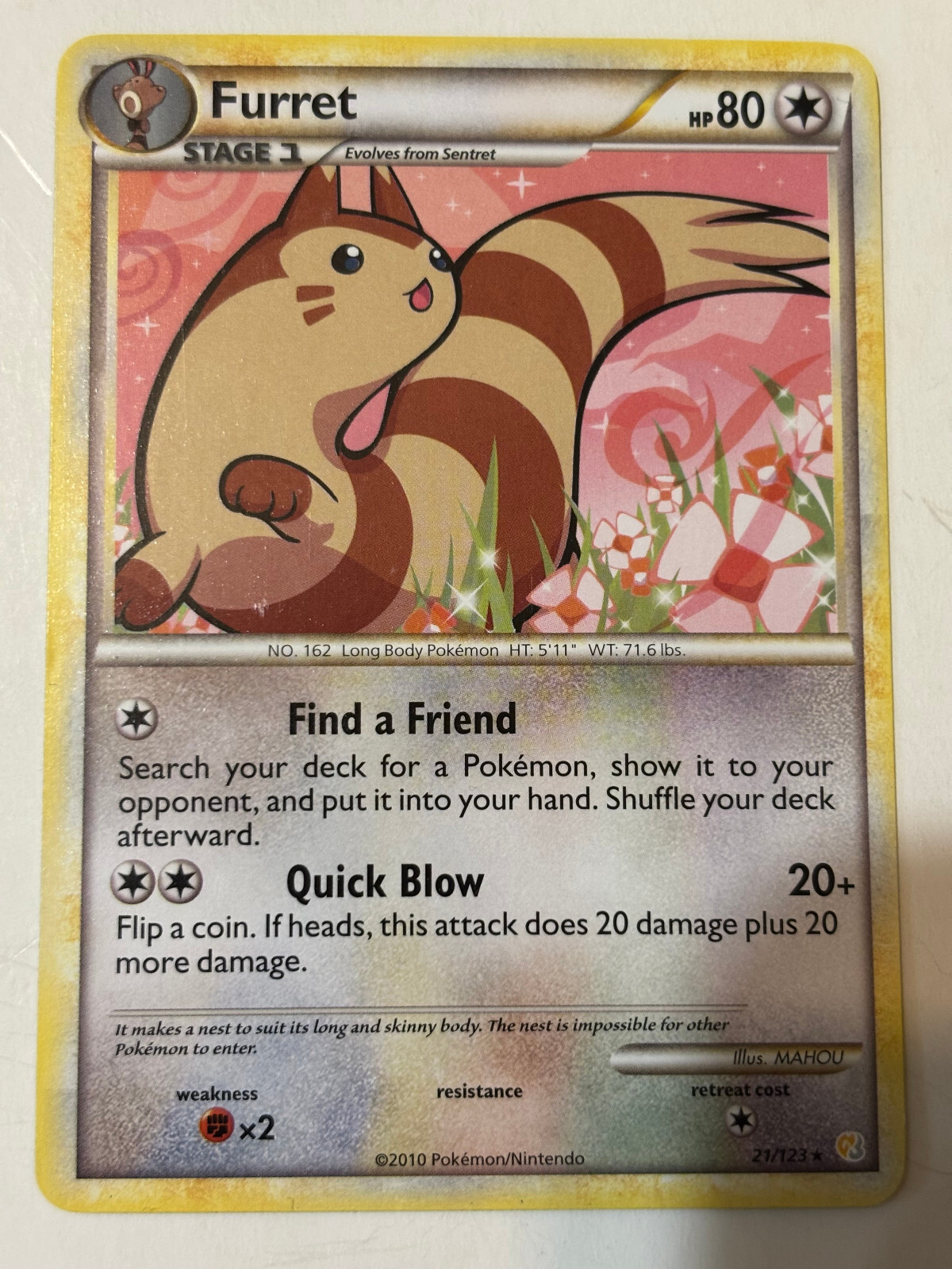 Furret 21/123 Heartgold & Soulsilver Regular Rare Pokémon TCG Card LP/NM