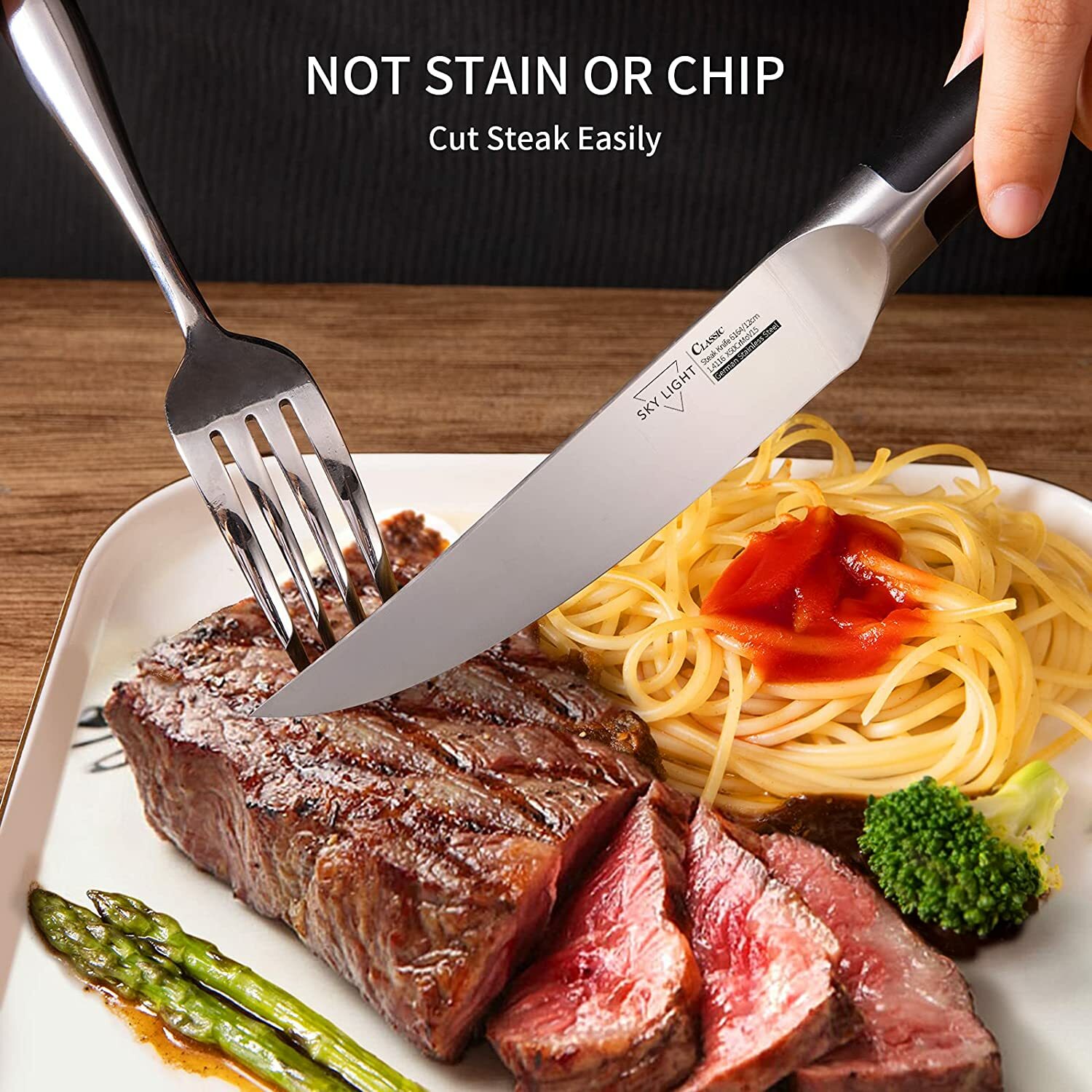 SKY LIGHT Steak Knives, 4.5 Inch Nonserrated Steak Knife Set, 4Piece