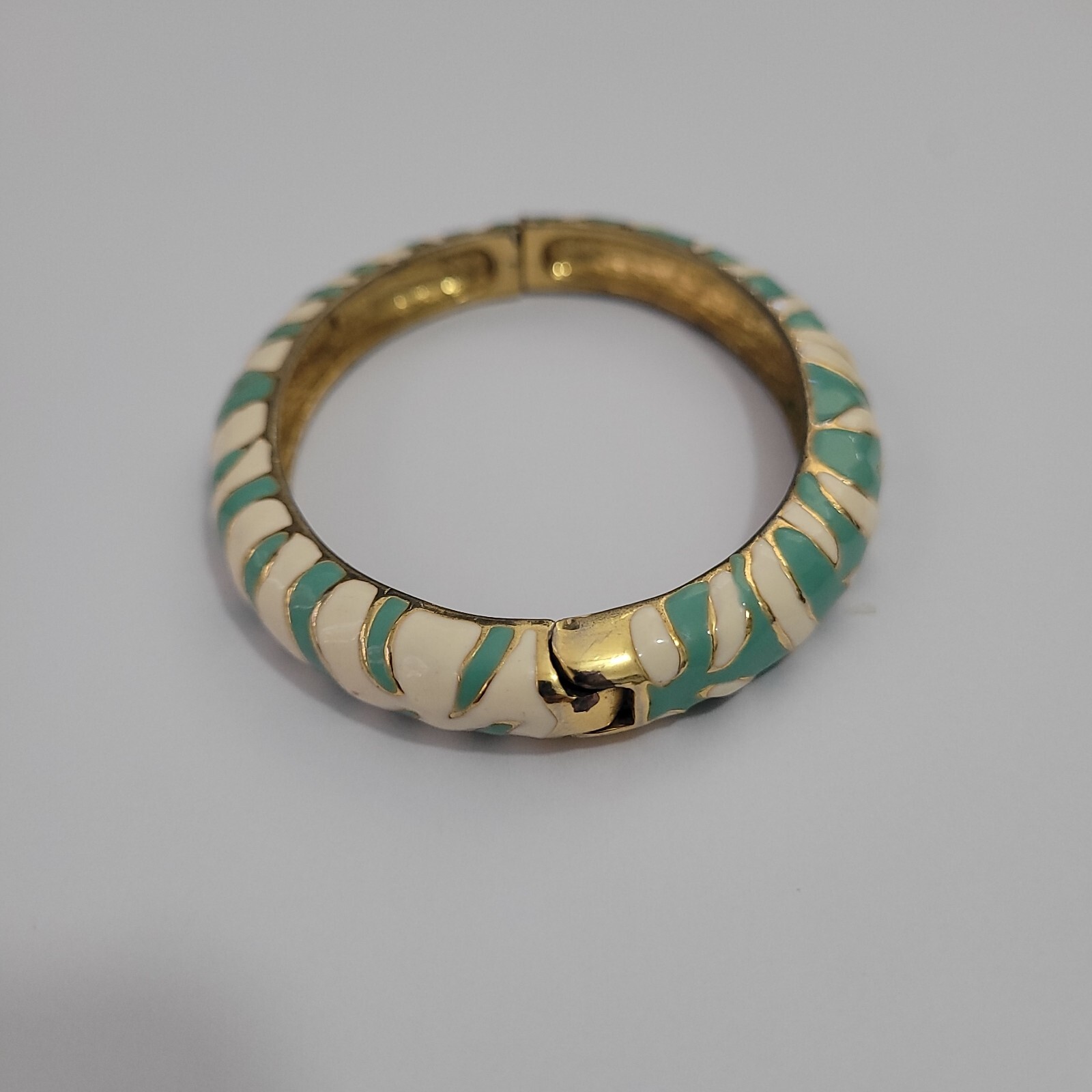 VTG Kenneth J Lane Enamel Hinged Green Zebra Bang… - image 3