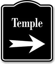Temple Right Arrow BLACK Aluminum Composite Sign