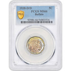 New Listing1938-D/D 5C Buffalo Nickel Pcgs Ms66 - Pretty Toning
